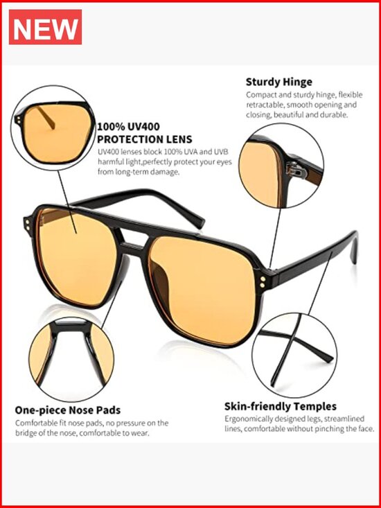 Retro Square Aviator Sunglasses UV400 Protection Plastic Frame Unisex main image 7